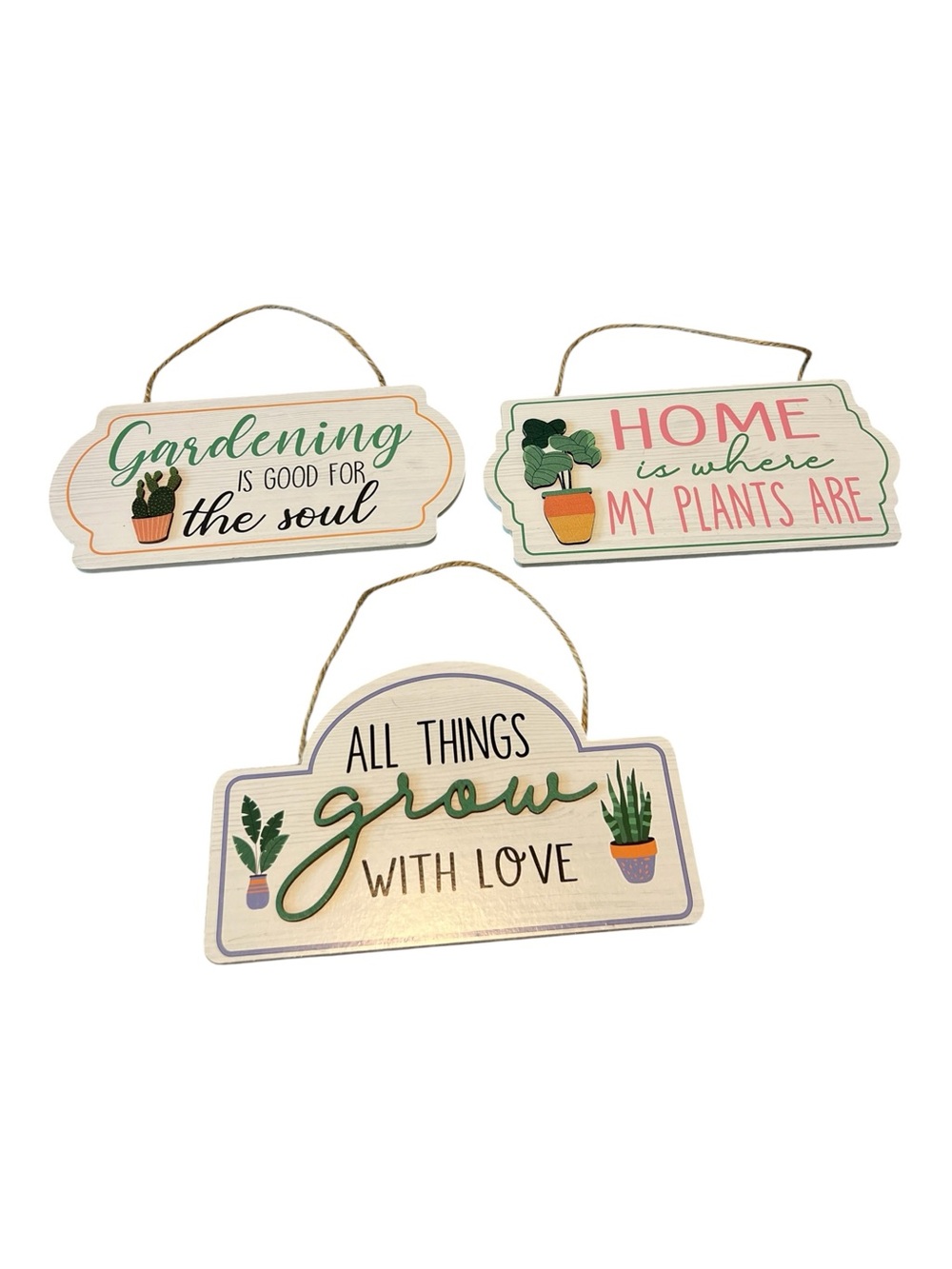 Set of 3 Plant-Themed Wood Hanging Signs